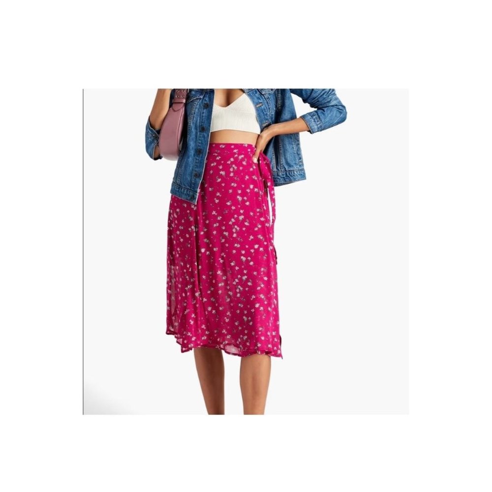 Rag and‎ Bone women's 8 pink floral side tie georgette wrap midi skirt